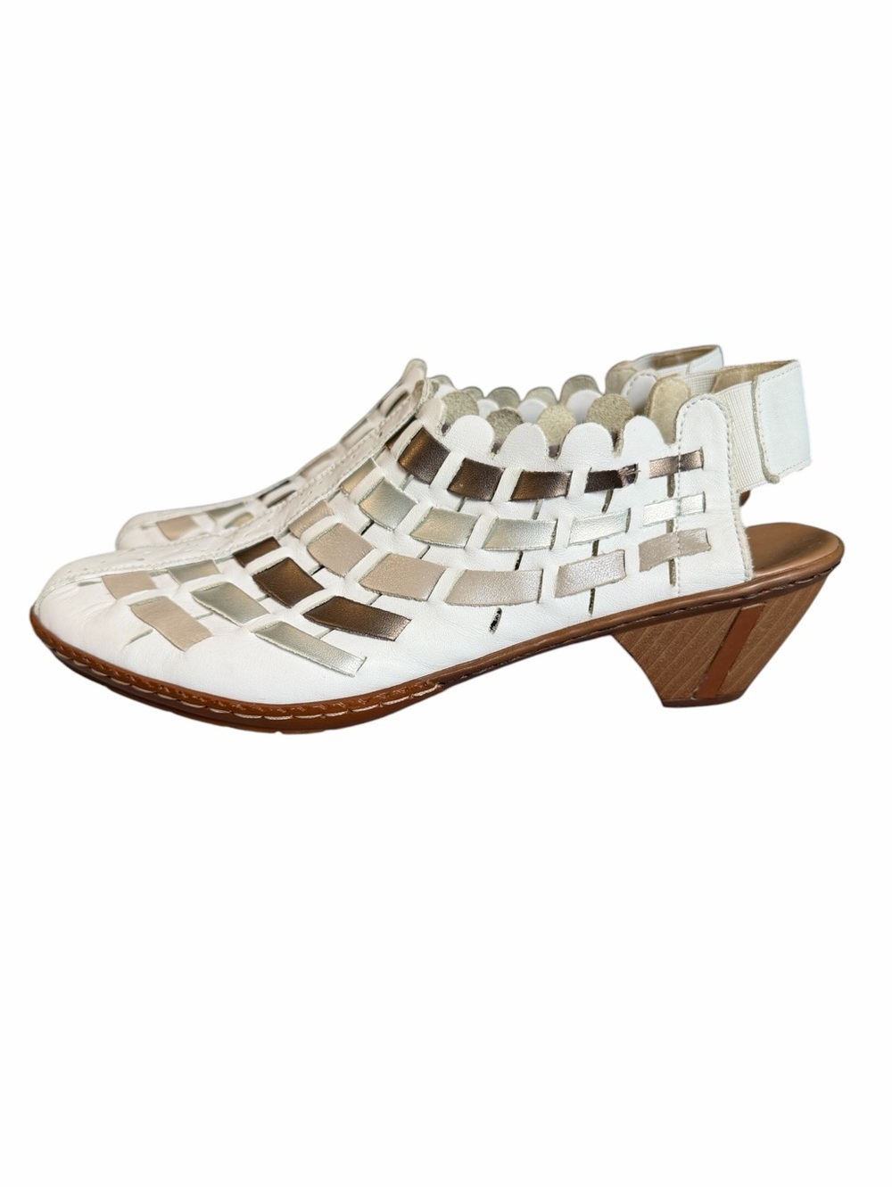 Rieker 46778-64 Sina 78 Slingback White Metallic Combo Leather Size 40 #2202